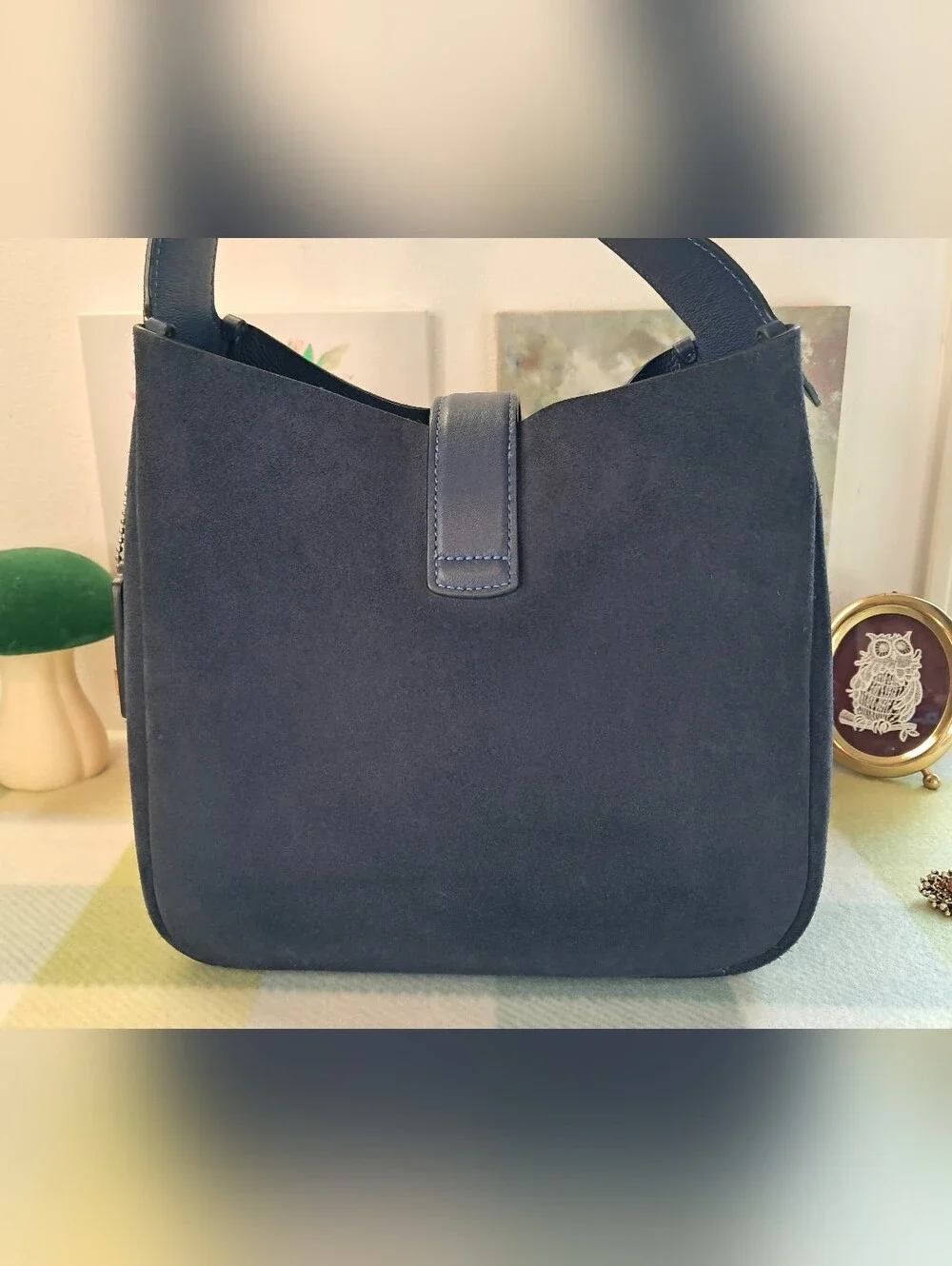 Coach CW004 Hadley Convertible Crossbody Bag Navy Blue Suede Leather